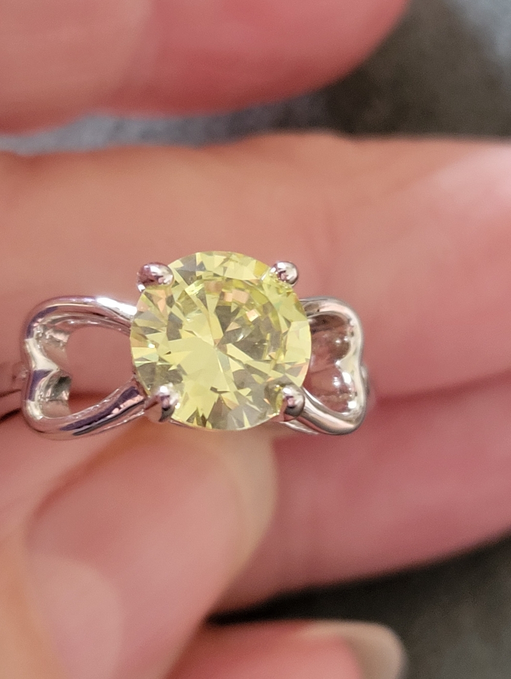 Yellow Round-Cut Solitaire Ring with Heart Accents - Women Jewelry